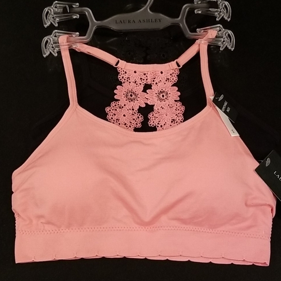 💕LAURA ASHLEY💕 Lace Back Bralettes (2 Pack) Pink & Black Small S NWT - Picture 3 of 12